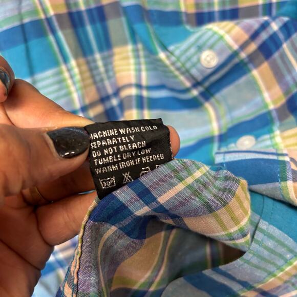 True Rock 3X Short Sleeve Plaid Button Shirt Blue Green Summer Top Grunge Skater - Picture 6 of 9